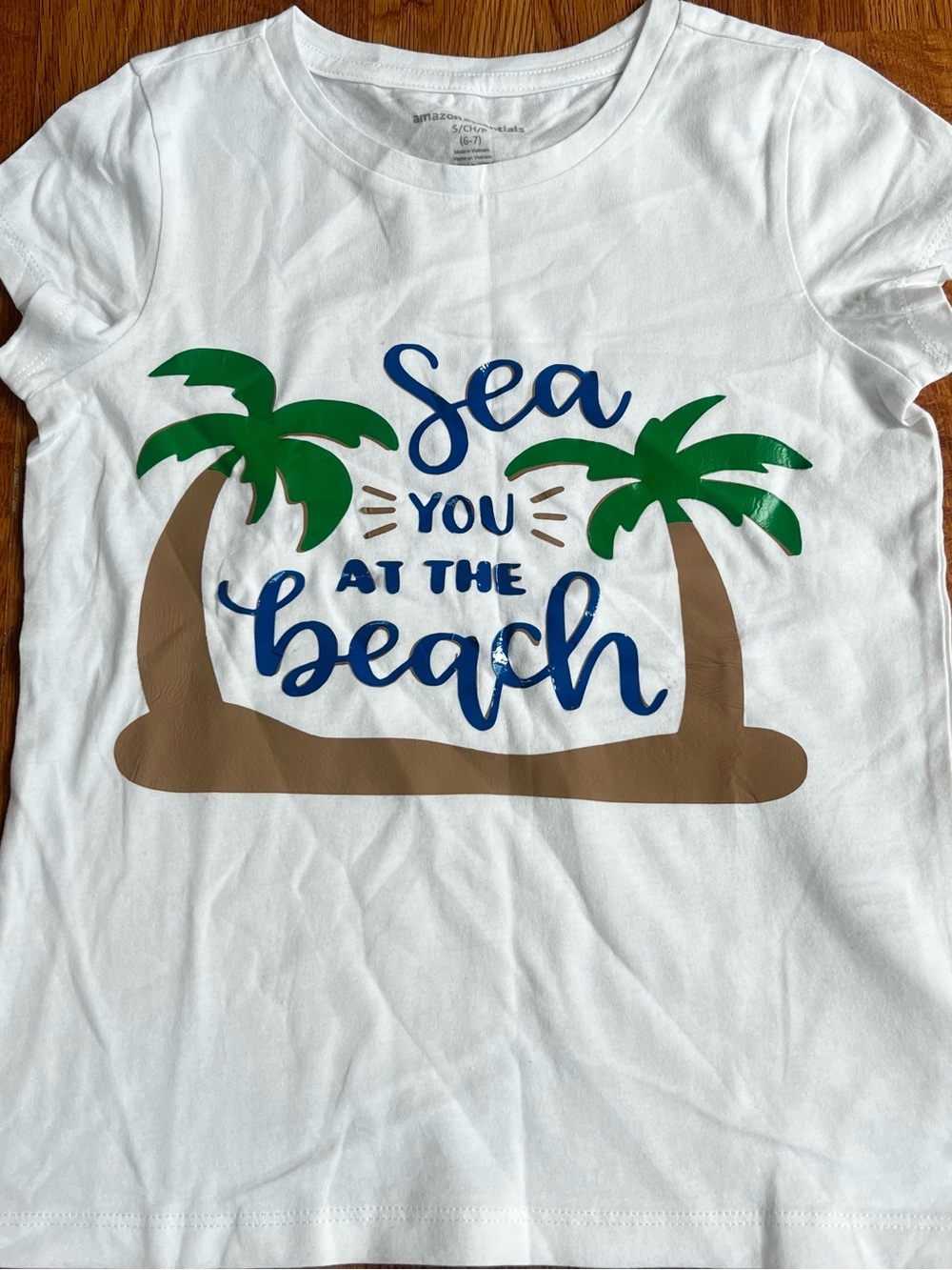 Amazon Essentials White "Sea You at the Beach" Graphic Tee with Green Palms